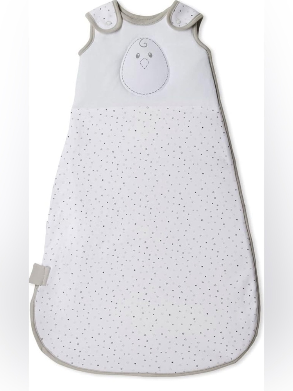 Nested Bean White Sleep Sack with Tiny Gray Dot Print and Egg Applique